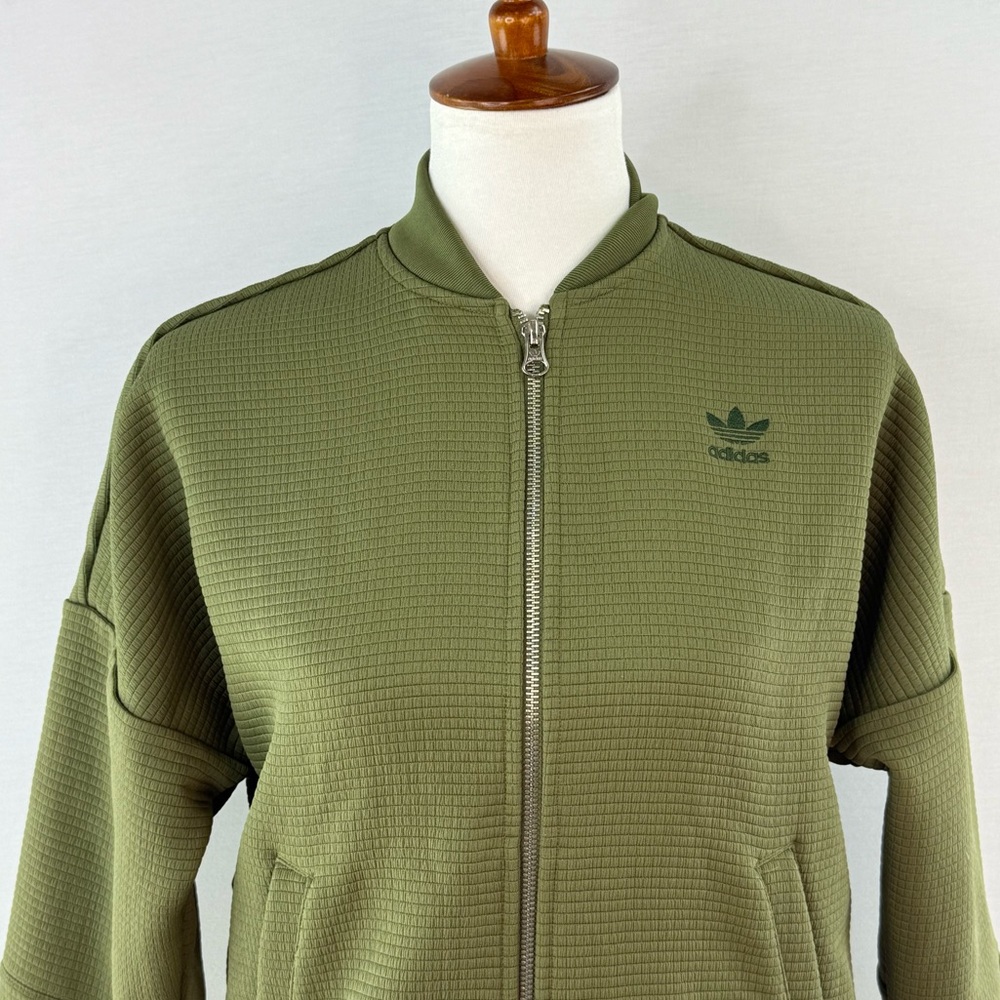 Adidas Olive Green "Three Stripe" Print Bomber Jacket - Picture 3 of 16